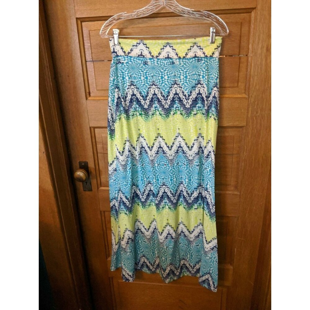 Lily Star Size M Medium Maxi Skirt Blue Green Yellow Long Modest
